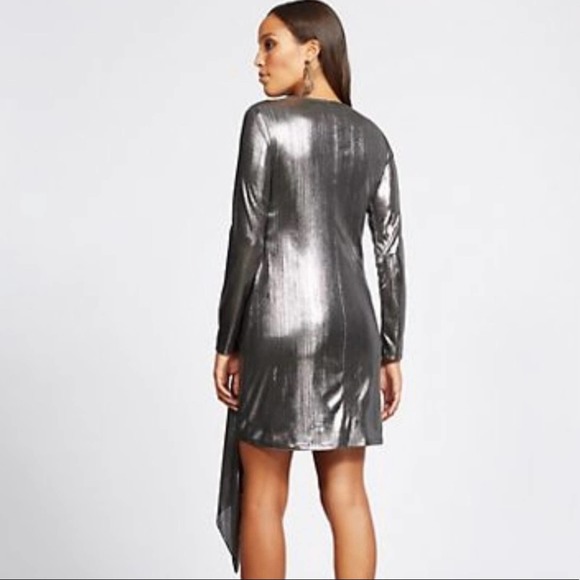 New York & Company Gabrielle Union Silver Shimmery Draped Dress - Picture 3 of 10